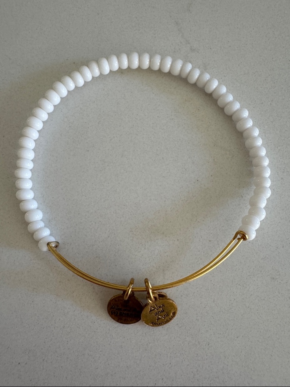 Alex and Ani White Beaded Bracelet with Gold Accents ✨